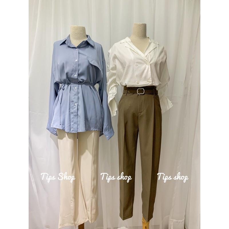 -Áo sơmi lụa dáng dài buộc dây