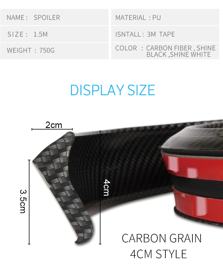 Cánh gió sau PU 1.5M cao su carbon đa năng phù hợp với các loại xe ô tô