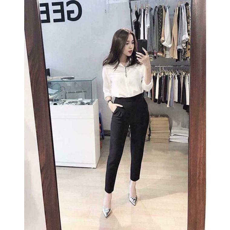 Quần baggy nửa chun sau khóa lệ hông chất tuyết mưa from dáng chuẩn thời trang Banamo Fashion quần baggy chun sau 835