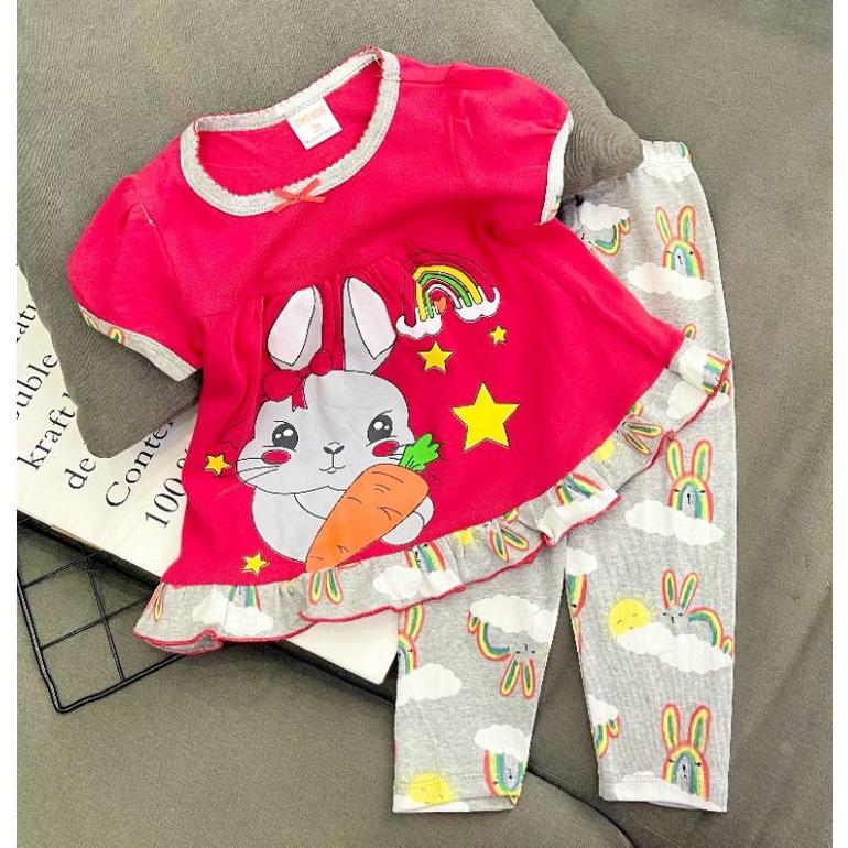 Bộ bé gái thun borip in hình mềm đẹp dáng babydoll từ 10 đến 21 ký - Bộ quần áo trẻ em