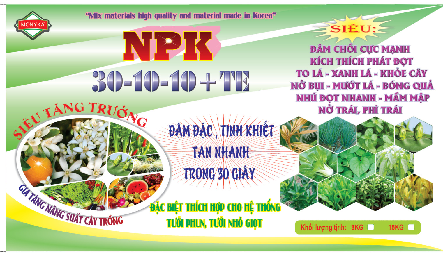 XÔ 15 KG PHÂN BÓN TĂNG TRƯỞNG NPK 30-10-10 TE