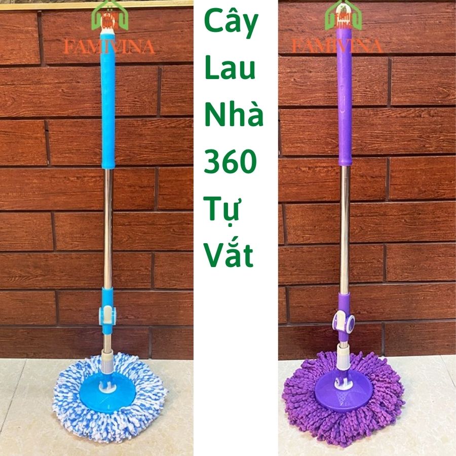 Cây lau nhà 360 độ inox chất lượng không rỉ chắc chắn tiện lợi mâm nhựạ tròn kèm bông lau siêu thấm hút dùng cho thùng lau tự vắt 360