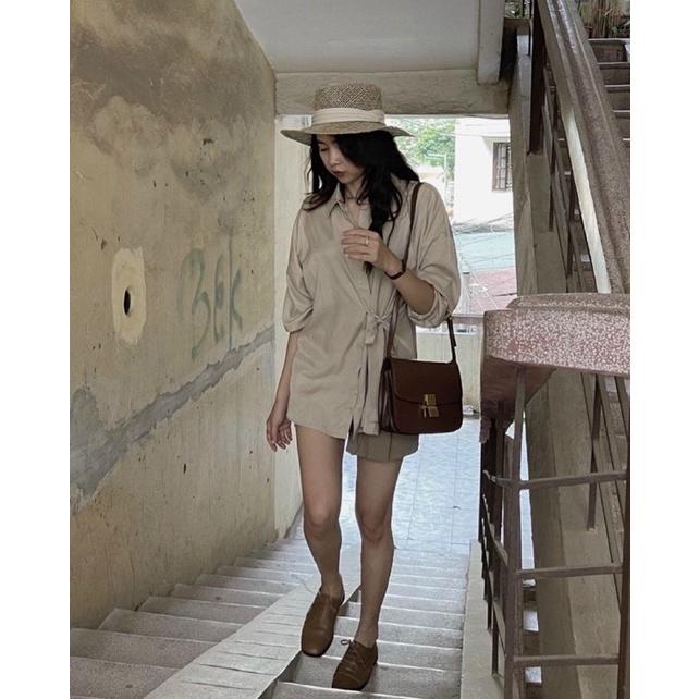SET SƠ MI THẮT THẮT NƠ EO + CHÂN VÁY XẾP LY