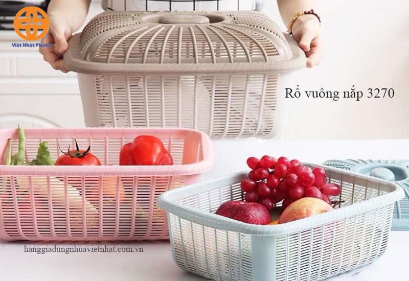 RỔ NHỰA VUÔNG ĐỰNG THỰC PHẨM CÓ NẮP TIỆN DỤNG