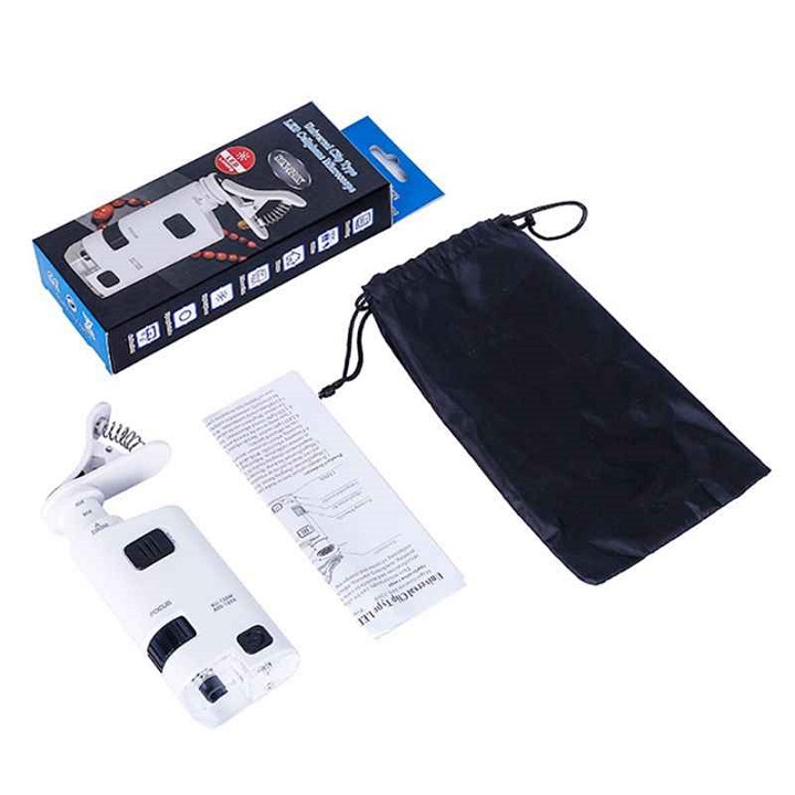 Kính hiển vi có đèn siêu nét phóng đại 80-120 lần soi tem, trang sức tích hợp kẹp điện thoại chụp ảnh quay video tiện ích đa năng