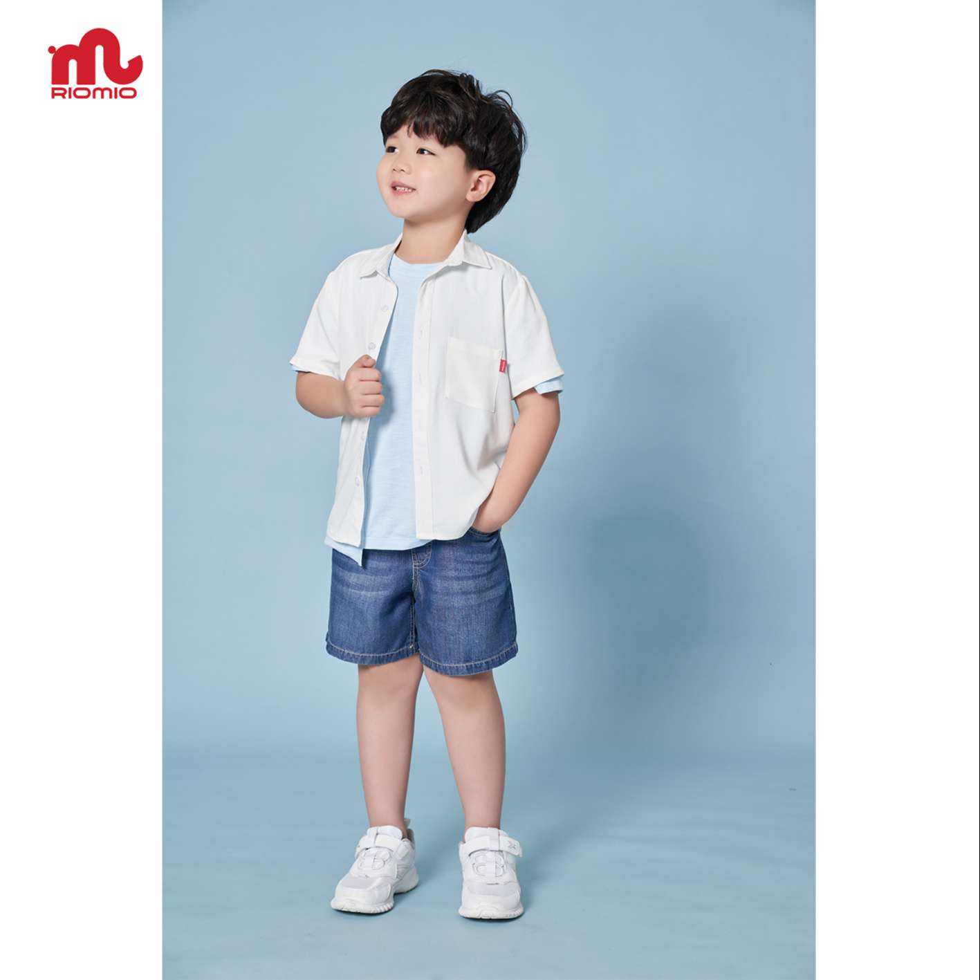 Quần short jean bé trai 3-11 tuổi (15-40kg) RIOMIO sooc bò ống rộng cạp chun 100% cotton sợi tencel - RM217