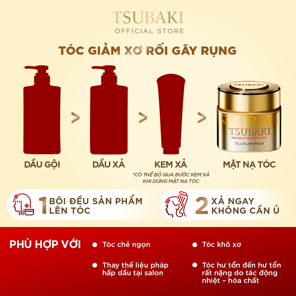 Bộ Ba Gội Xả Tsubaki Premium Cool Sạch Dầu Mát Lạnh (490ml/chai) và Mặt Nạ Tóc 180g