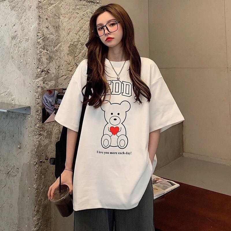 Áo Phông Nam Nữ Tay Lỡ - Áo Thun Nữ Form Rộng Freesize Ulzzang Vải Chất Cotton Mịn Mát Kita Unisex - Mẫu TEDDY BEAR