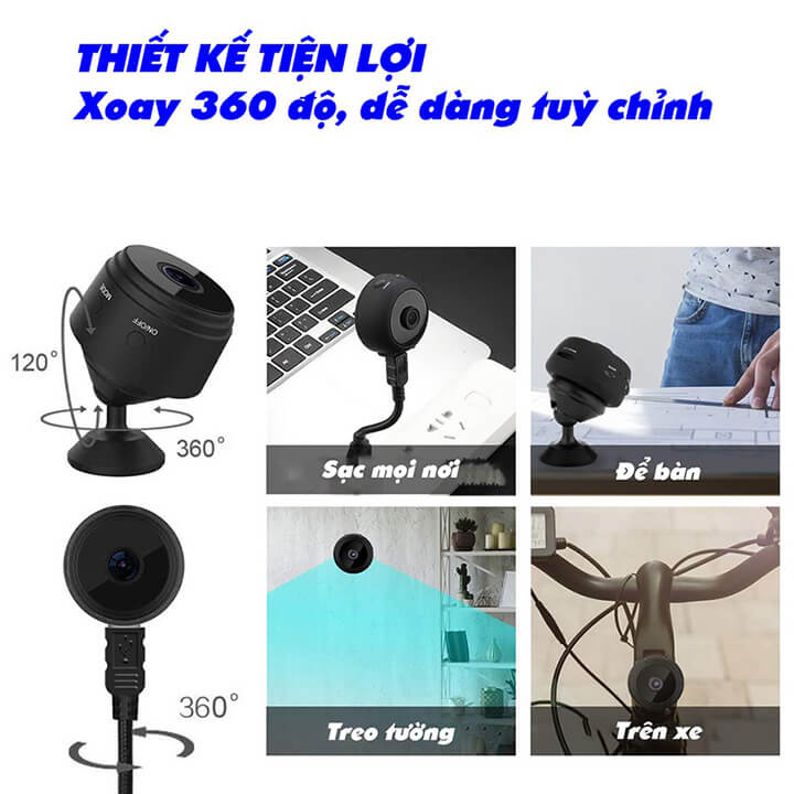 Camera wifi mini A9 không dây chống trộm kết nối điện thoại từ xa góc quay 120 độ Full HD 1080P, camera IP mini có Led hồng ngoại