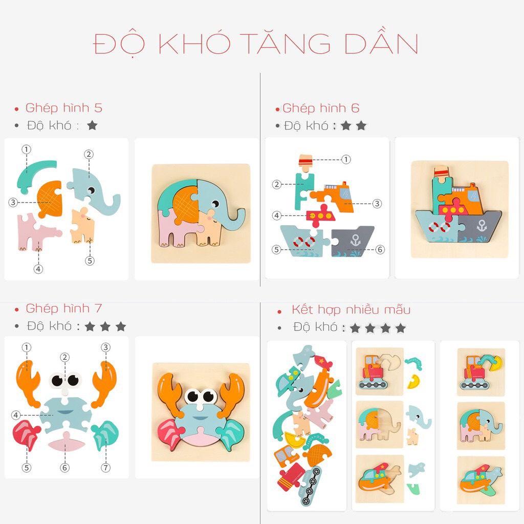 Tranh ghép hình bằng gỗ nổi ngộ nghĩnh, chủ đề động vật và phương tiện..