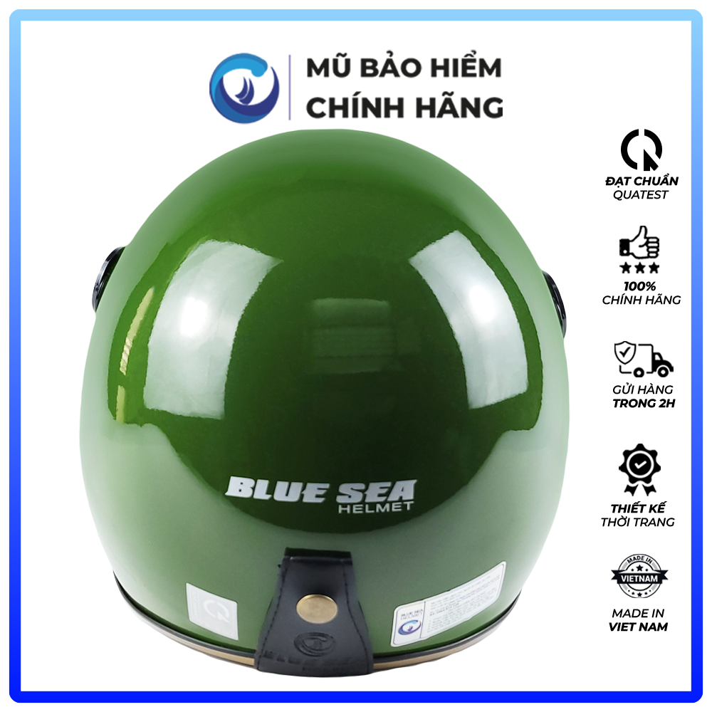 Mũ Bảo Hiểm 3/4 Blue Sea - Có Kính Dài - ABS Nguyên Sinh - A100K - Chắn Gió Cao Cấp - Chính hãng