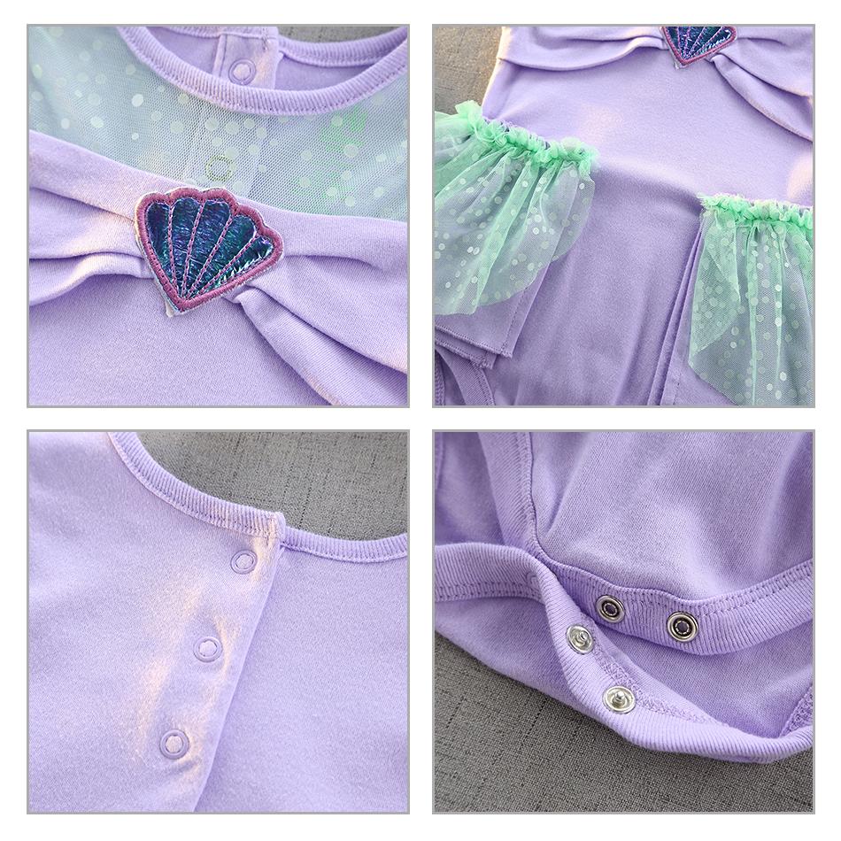 Nàng Tiên Cá Bé Gái Romper Áo Liền Quần 0-2Y Quần Áo Bé Sơ Sinh Cho Bé Gái Tay Ngắn Trẻ Em Jumpsuit Bạch Tuyết Cho Bé Trang Phục Trang Phục Mùa Hè