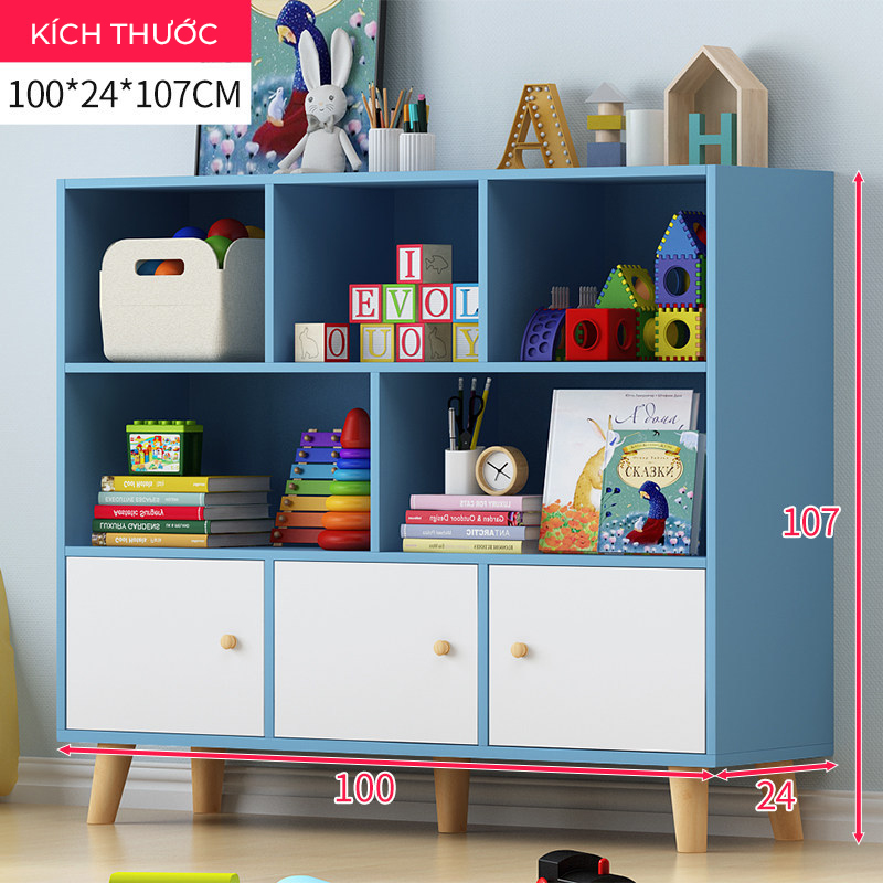 Tủ sách 3 tầng xanh cánh trắng kid Tâm House K118