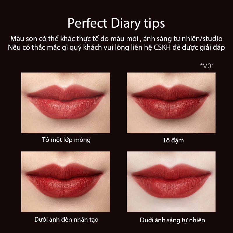 Son Kem Lì Perfect Diary Tông Màu Đỏ Đẹp Mắt 2.5G