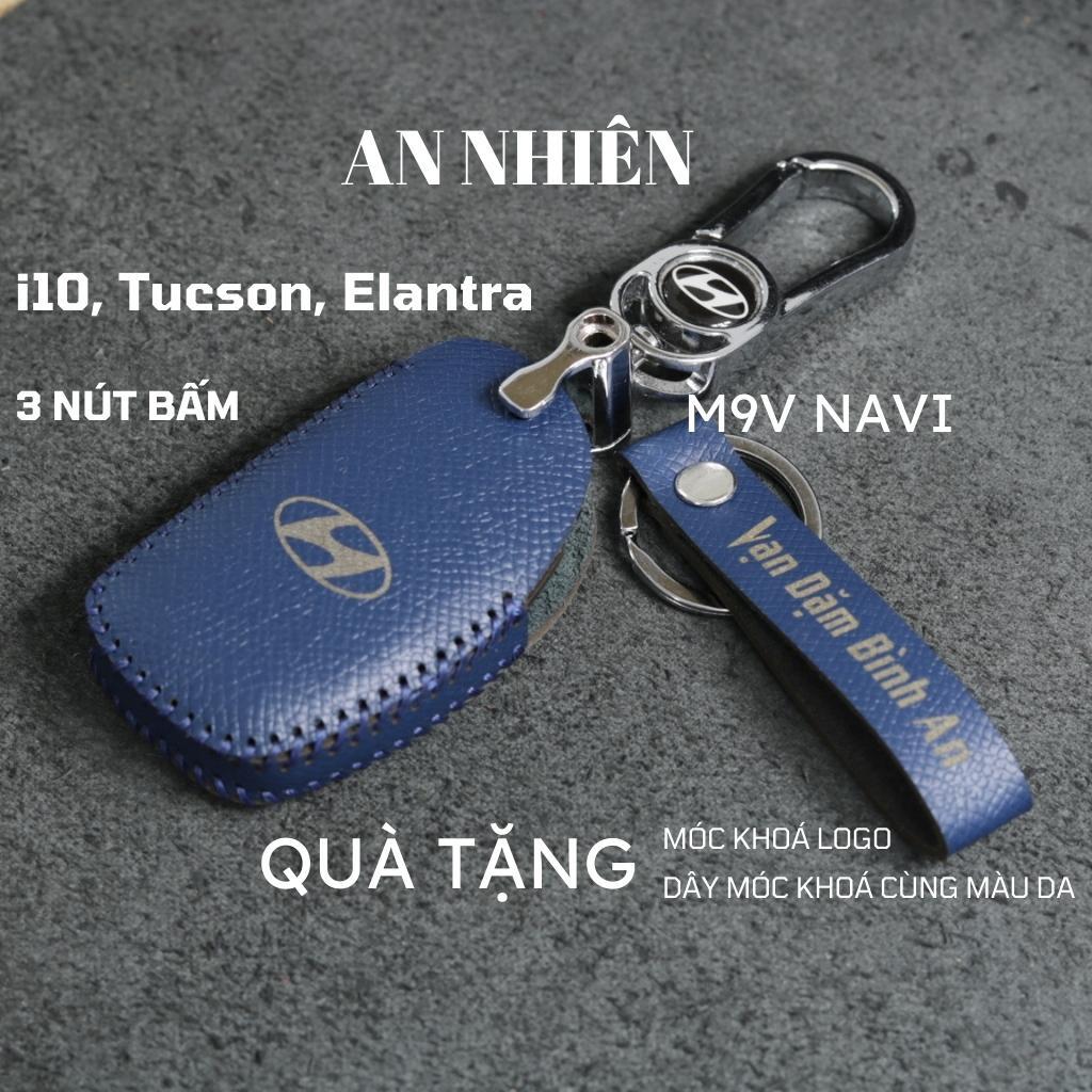 Bao da dành cho móc khoá bọc ốp chìa khóa xe ô tô Hyundai i10, Tucson, Elantra, da bò, nhiều màu, khâu thủ công Hyundai7