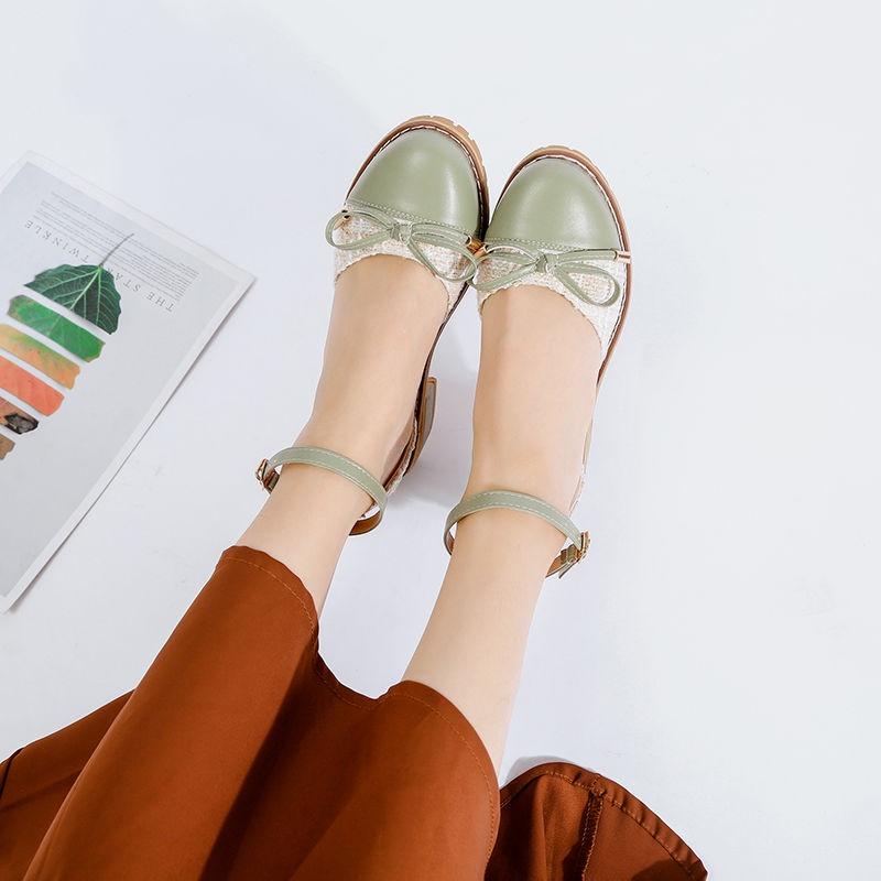 Heavy heel Baotou sandals female students Korean version 2021 summer new female online celebrity medium heel versatile shoes shallow shoes