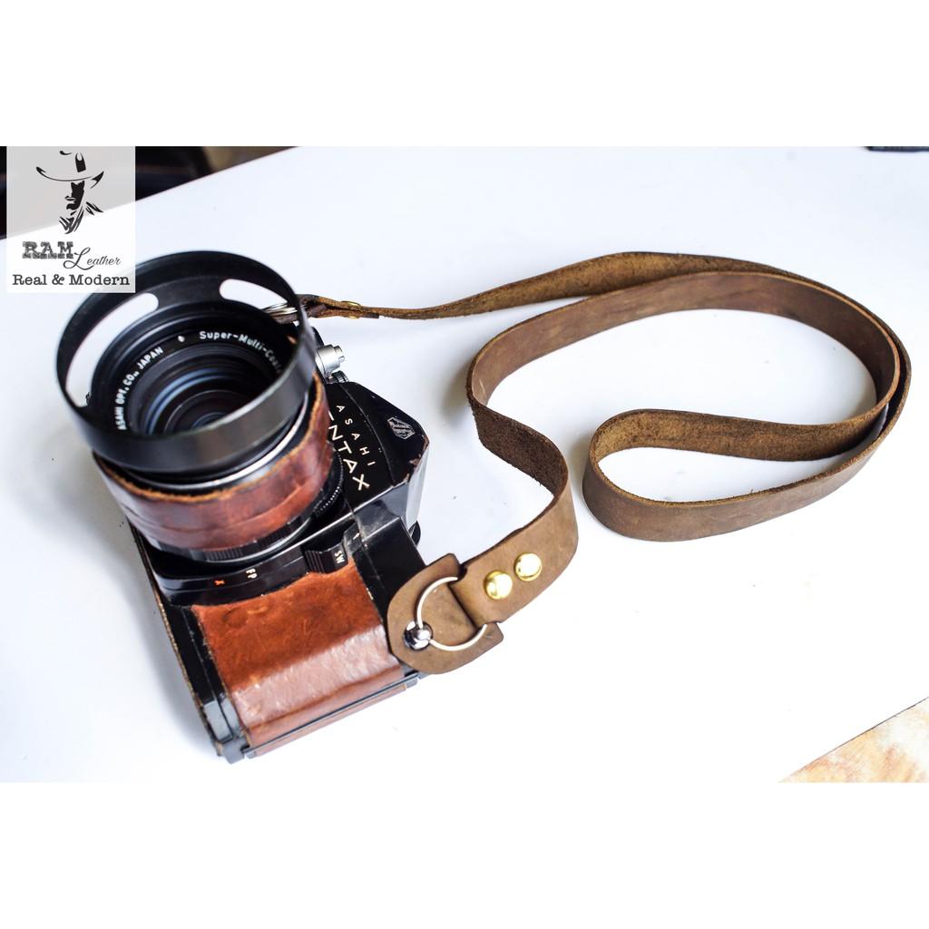 Dây máy ảnh da bò thật handmade bền chắc cực đẹp nâu đất RAM Leather a22 nâu đất RAM Leather