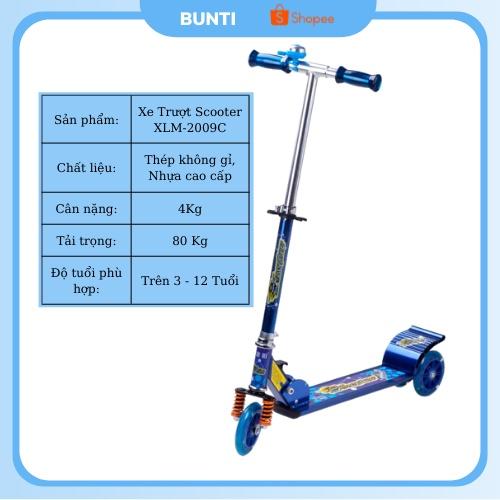 Xe Trượt Scooter Cho Bé 2 Bánh Có Đèn Led Phát Sáng Cho Bé Từ 2-10 Tuổi Có Đèn Led Phát Sáng BUNTI T2009C