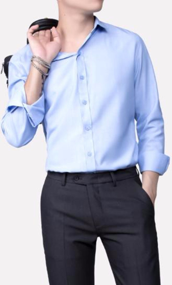 Áo sơ mi nam màu trắng dài tay vải chống nhăn - Xanh biển - XL