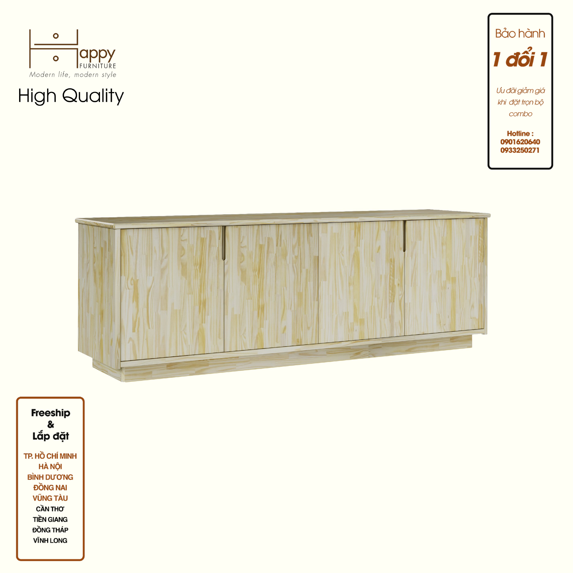 HAPPY FURNITURE , Gỗ tự nhiên , Kệ TV 4 cửa mở - GALI , KTV_054 , 160cm x 40cm x 54cm