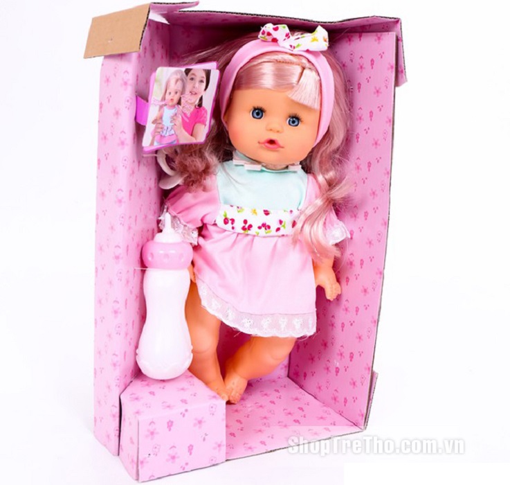 Đồ chơi búp bê sơ sinh bú bình tóc màu vàng cực đẹp biết gọi, biết khóc