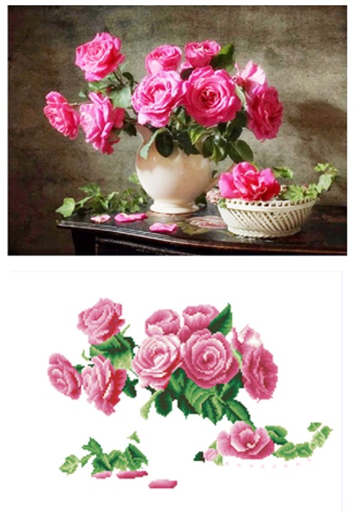 Tranh đính đá bình hoa hồng VS150 - 65 x 50 cm - chưa đính