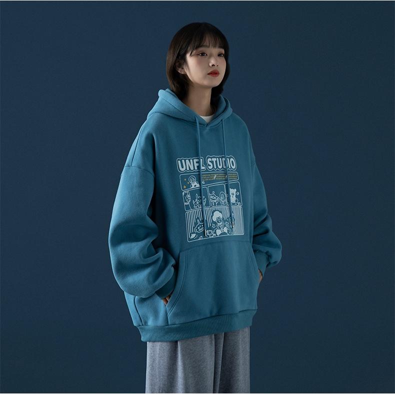 Áo Hoodie Nữ From Rộng Nỉ Bông Có Mũ Hai lớp In Chữ trước ngực