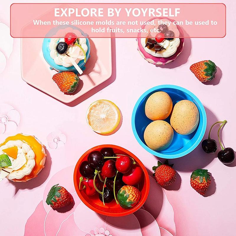 Bộ 10 Khuôn Bánh Silicone Lễ Tình Nhân Tròn Nướng Bánh 4 Inch Khuôn Nướng Bánh Bếp Ốp Máy Nướng Chảo Đỏ, xanh Dương