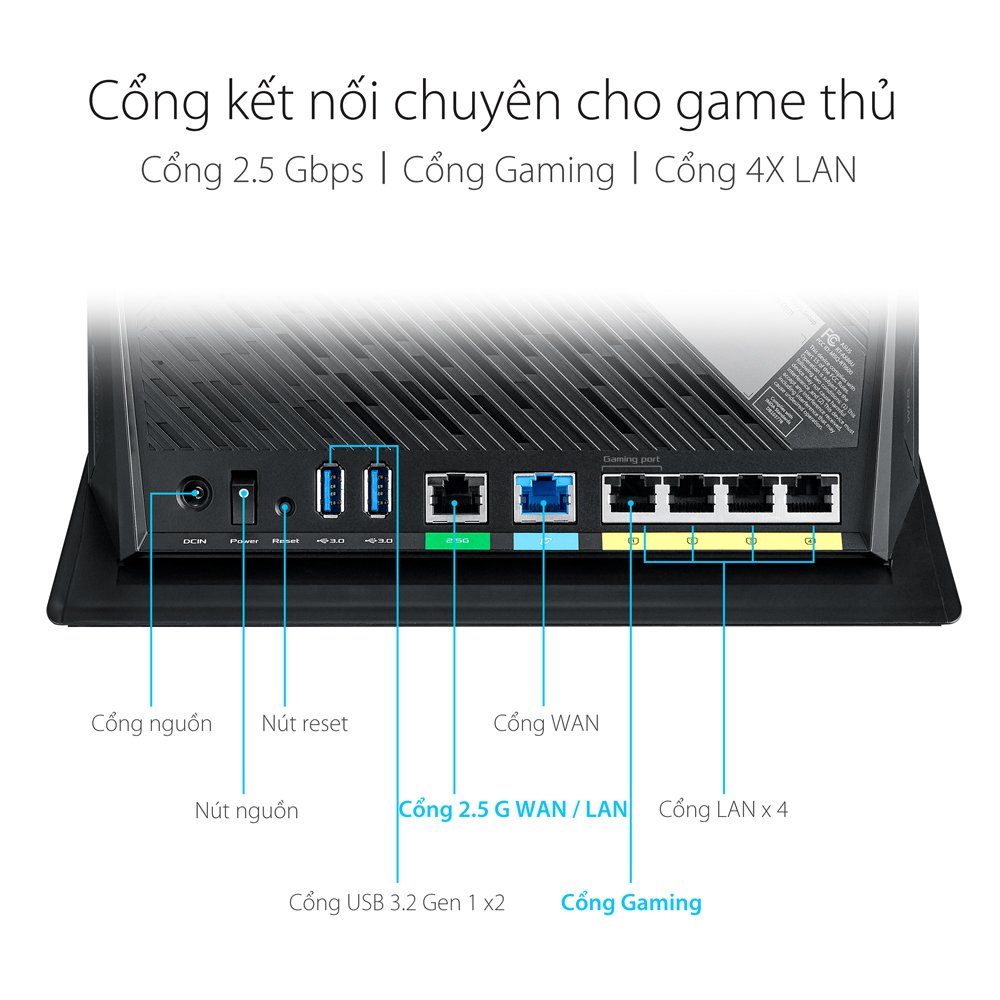 Router Wifi ASUS RT-AX86U Hai Băng Tần Chuẩn AX5700 (Chuyên Cho Game Di Động)- Hàng Chính Hãng