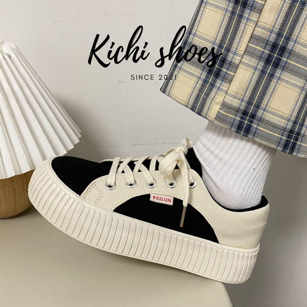 Giày canvas Xulimong cổ điển màu be mix đen, vàng phong cách ulzzang Kichi Shoes - mã 1156