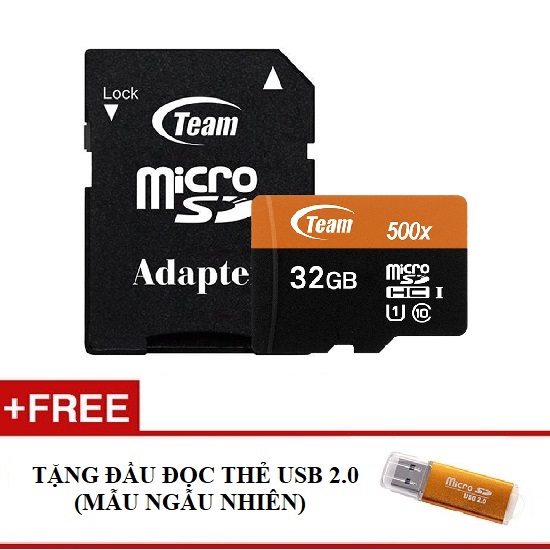 Thẻ Nhớ 32GB Micro SDHC Team 500x Class 10 U1-80MB/s - Hàng Chính Hãng + Tặng đầu đọc thẻ micro 2.0