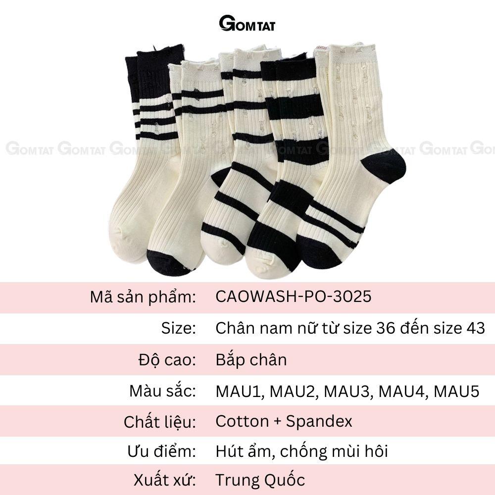 Tất nam nữ cổ cao hoạ tiết sọc ngang Hàn Quốc, vớ cổ cao unisex chất liệu cotton mềm mại - CAOWASH-PO-3025-1DOI