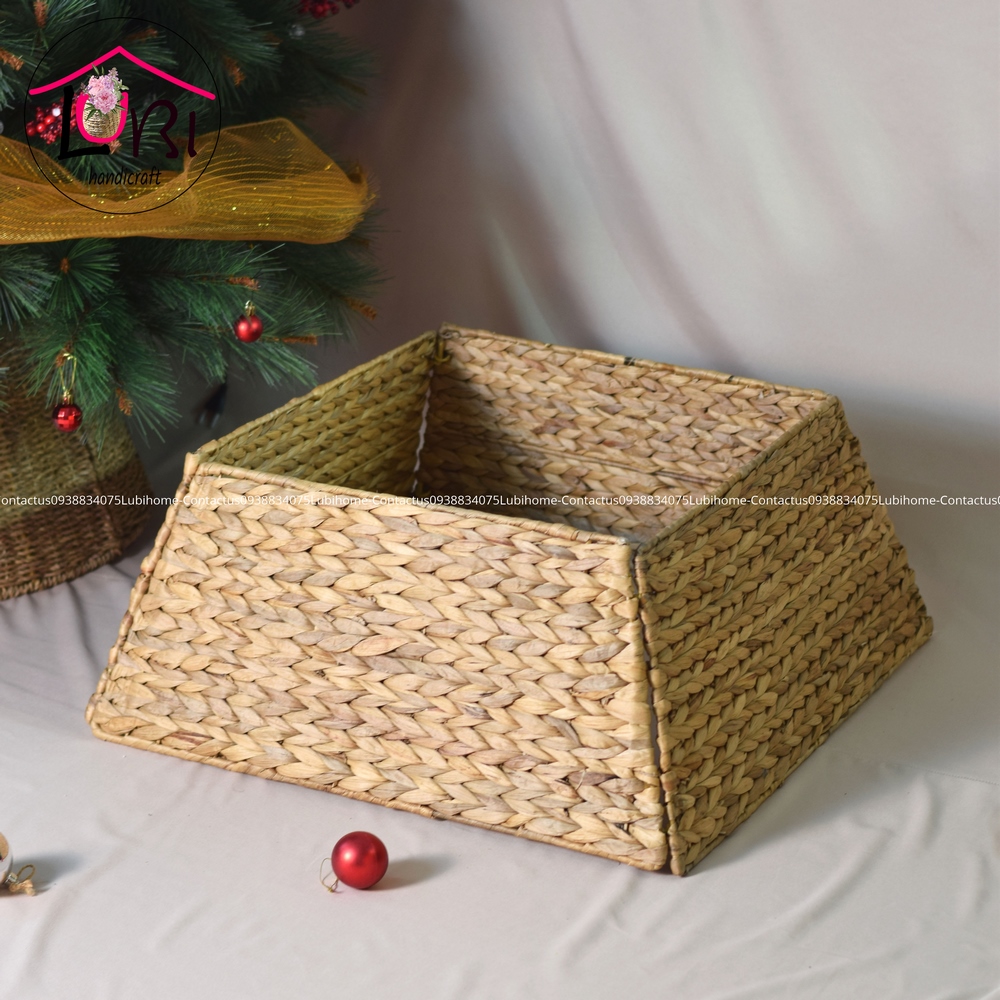 Lubihandicraft - Phụ kiện Hàng rào/ Đế trang trí cây thông Noel hình vuông đan lục bình - mộc mạc, sang trọng