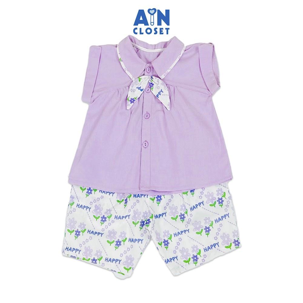 Bộ quần áo Lửng bé gái họa tiết Hoa Tím Hello cotton - AICDBGIYRMFK - AIN Closet