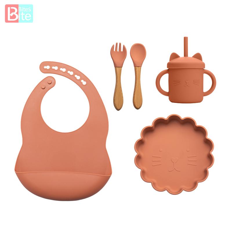5 Cái/bộ Hoạt Hình Dễ Thương Sư Tử Cho Bé Ốp Dẻo Silicon Thìa Ăn Cho Bé Bát Silicon Cho Bé Silica Gel Món Ăn Trẻ Em Bộ Đồ Ăn