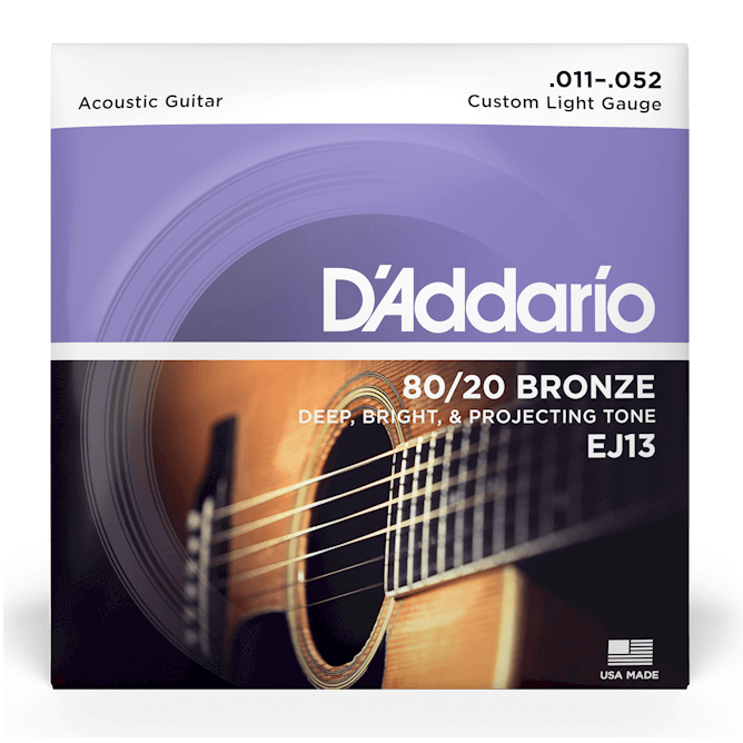 Bộ dây đàn Guitar Acoustic/ Acoustic Guitar Strings - D'Addario EJ13 - 80/20 Bronze - Deep, Bright & Projecting Tone - Custom Light Gauge .011-.052 - Hàng chính hãng