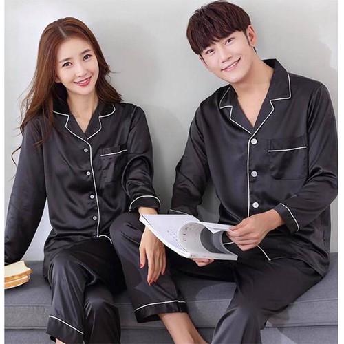 Đồ Bộ Dài Tay Lụa Satin Trơn Phối Viền Đen Trắng Cực Sanh Chảnh Và Đẹp Đồ Bộ Pyjama