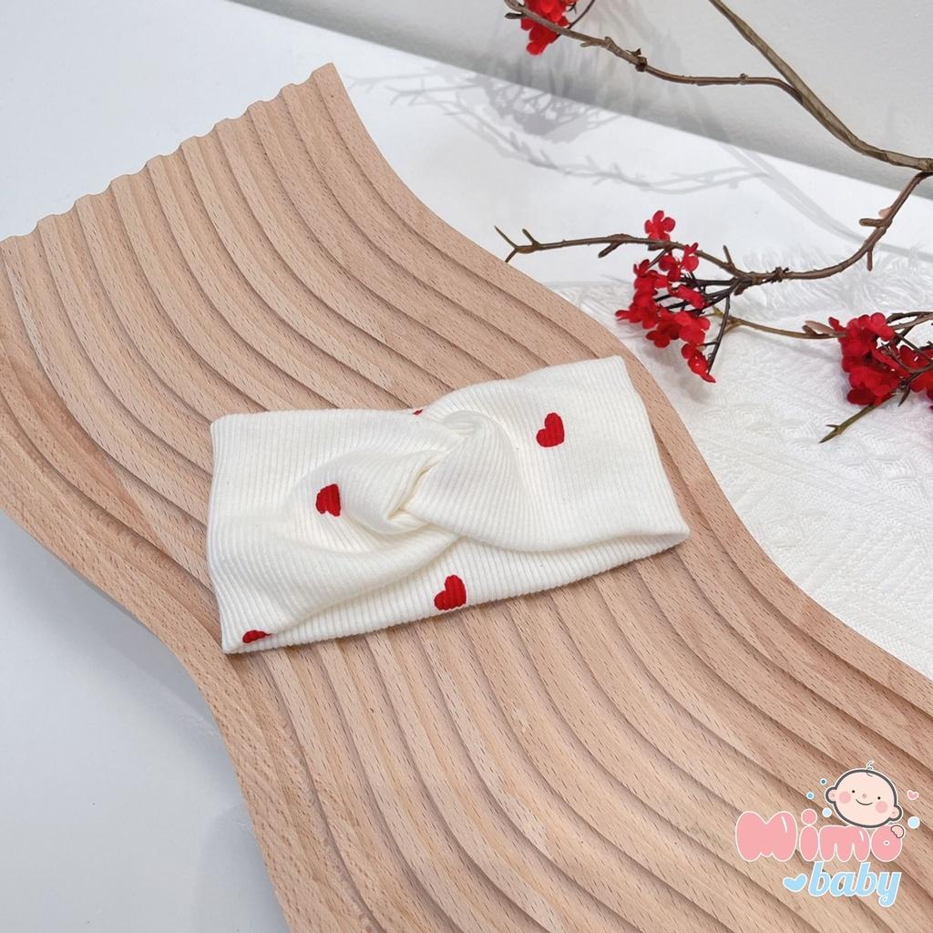 Mũ nón turban nơ đáng yêu cho bé gái 6-10kg kem tim đỏ Mimo baby MTB65