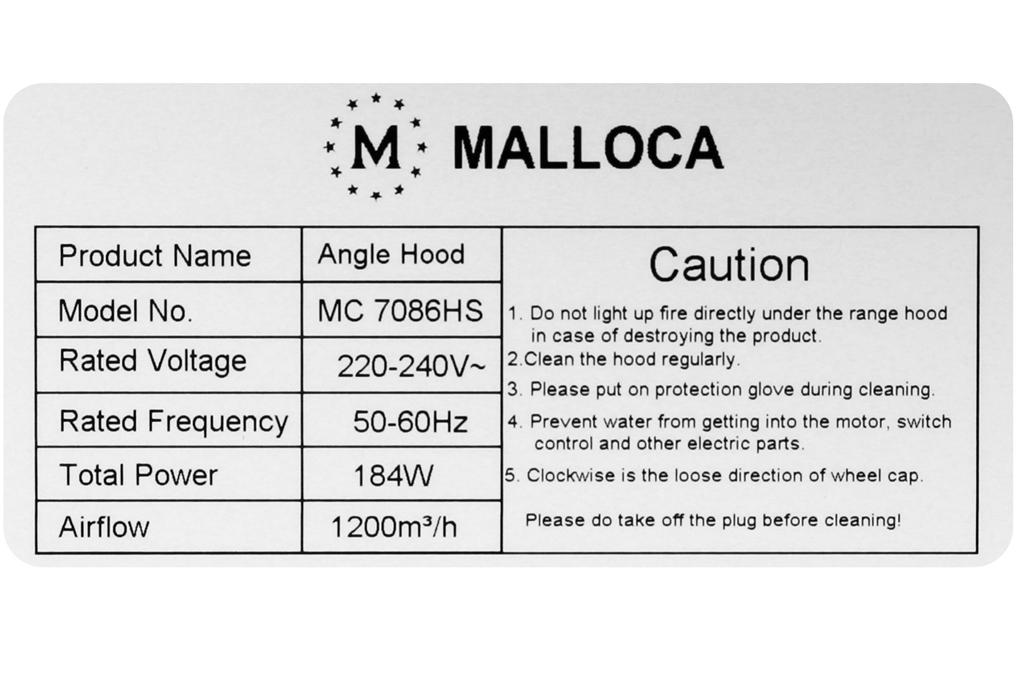 Máy hút mùi áp tường Malloca MC7086HS - Hàng chính hãng - Giao toàn quốc
