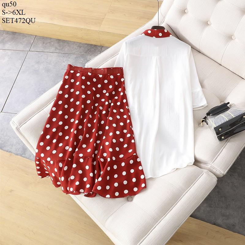 SET386 SET ÁO SƠ MI PHỐI CHÂN VÁY NHÚN BÈO