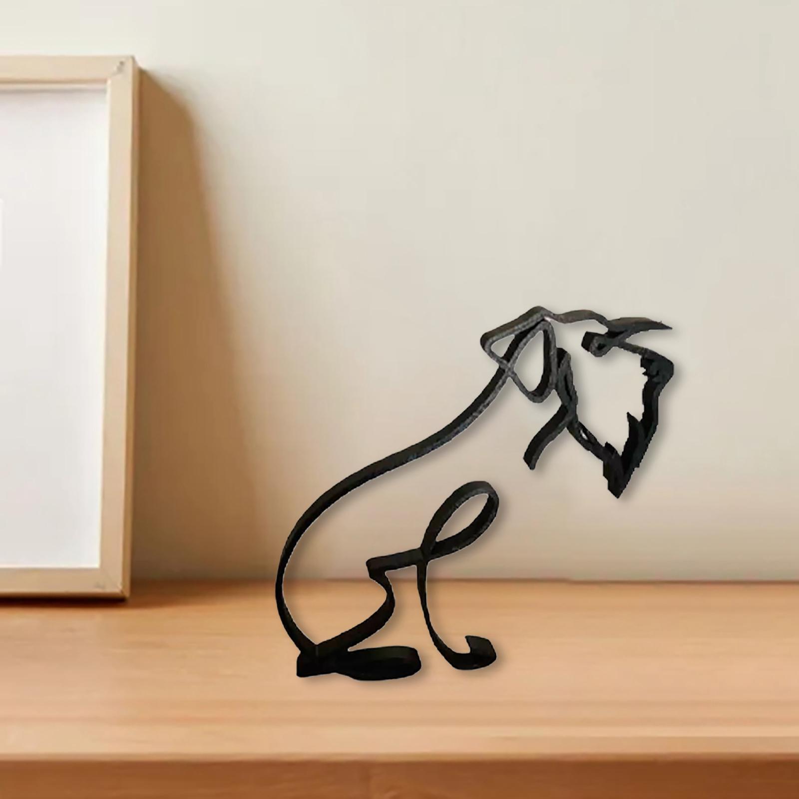 2x Dog Sculptures Figurines Line Shape Collectibles Office Bookshelf Decor