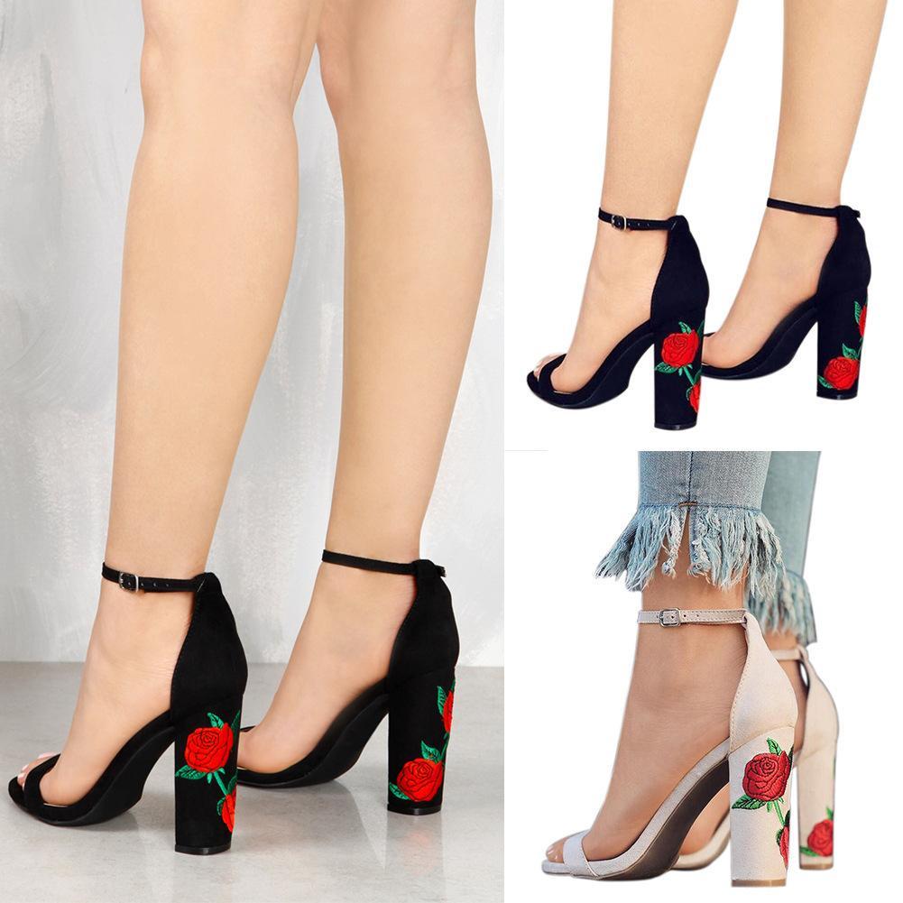 Dép sandal nữ Da Lộn Thêu Giày Nữ Cao Gót 20733