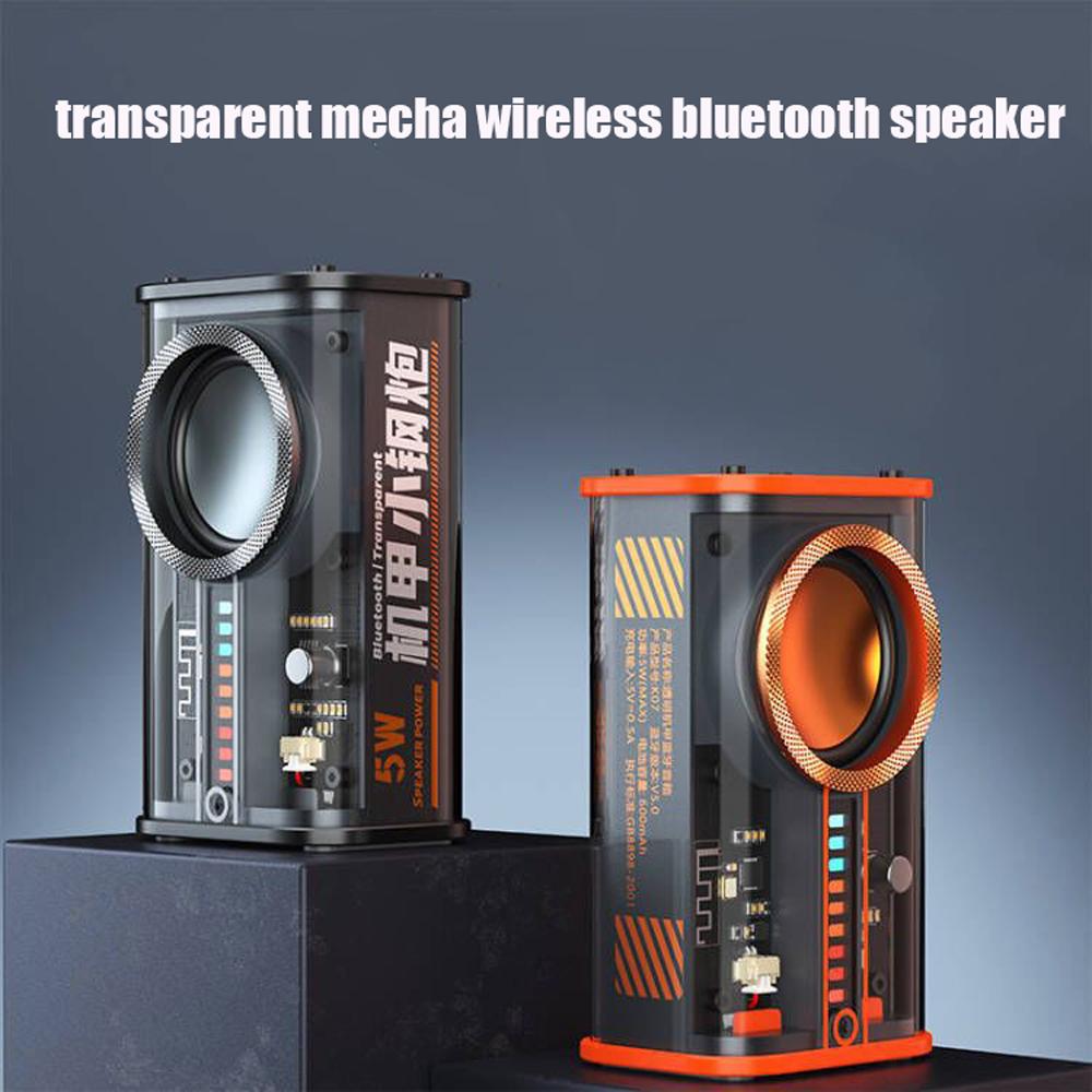 Loa bluetooth không dây mecha trong suốt âm thanh nhịp điệu ánh sáng loa siêu trầm TWS stereo Trung tâm âm nhạc Cyberpunk cuộc gọi rảnh tay Color: transparent Pink