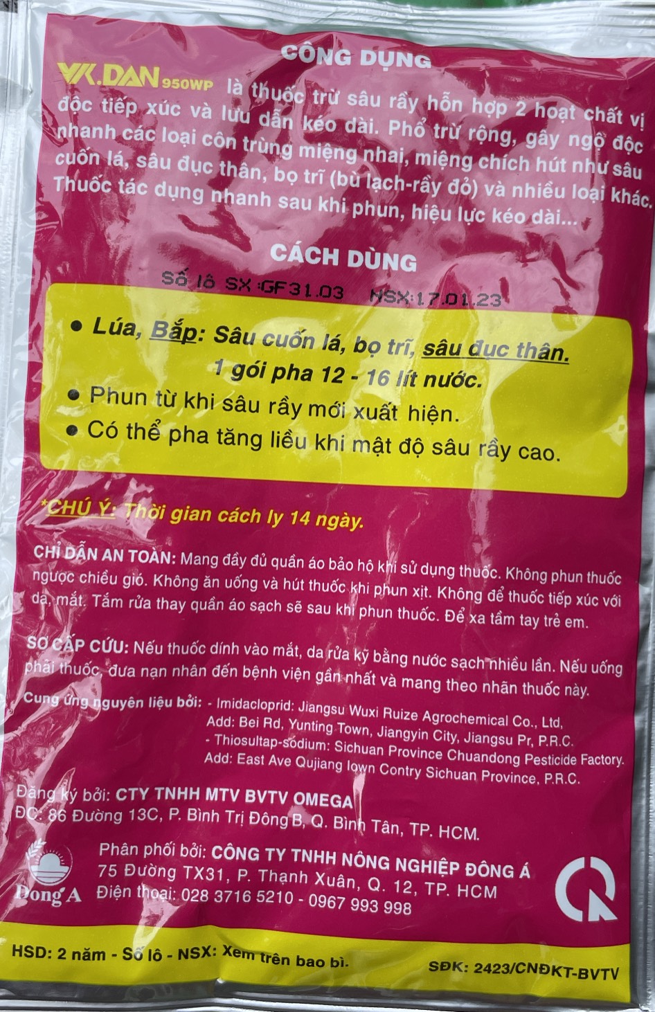 Sản phẩm trừ sâu đục thân, bọ trĩ VK.DAN gói 30gr
