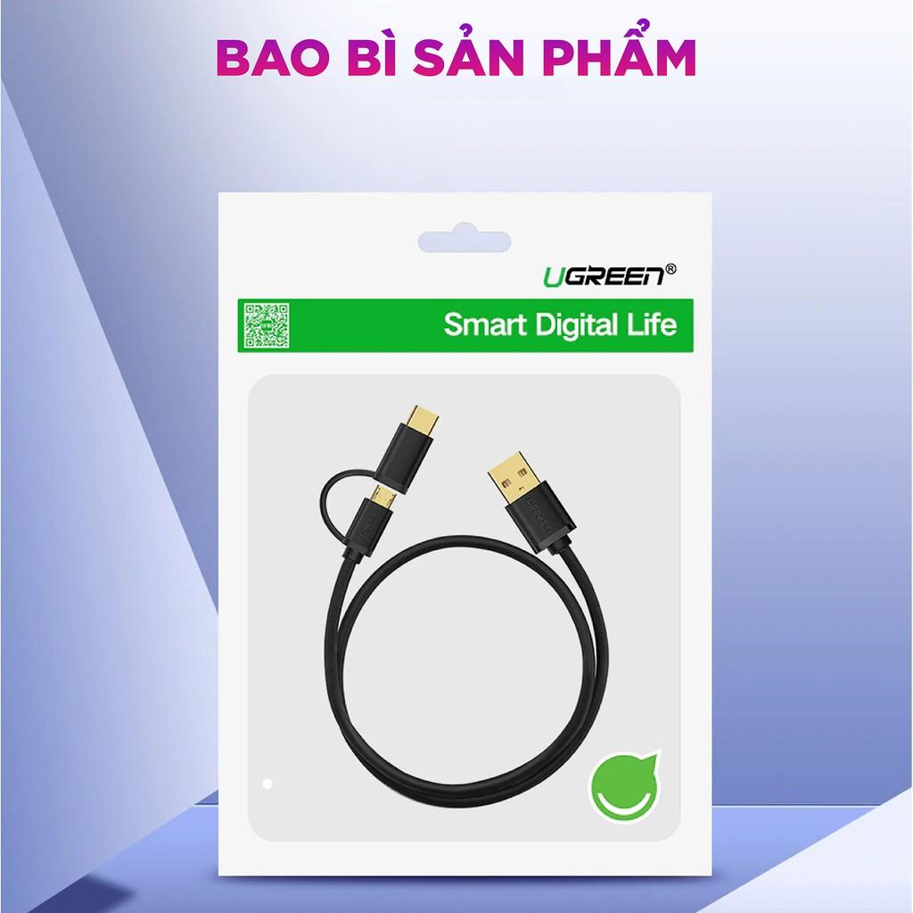 Dây USB đa năng 2 trong 1 đầu ra Micro-USB và USB Type-C UGREEN US142 - Hàng Chính Hãng