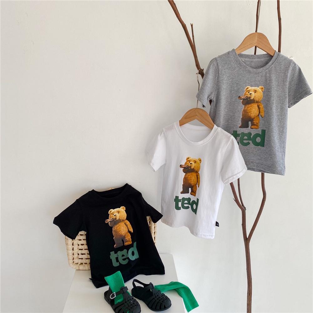 Áo Thun Hè Sọc Bé trai Bé Gái Gấu Ted Kiểu Hàn Quốc