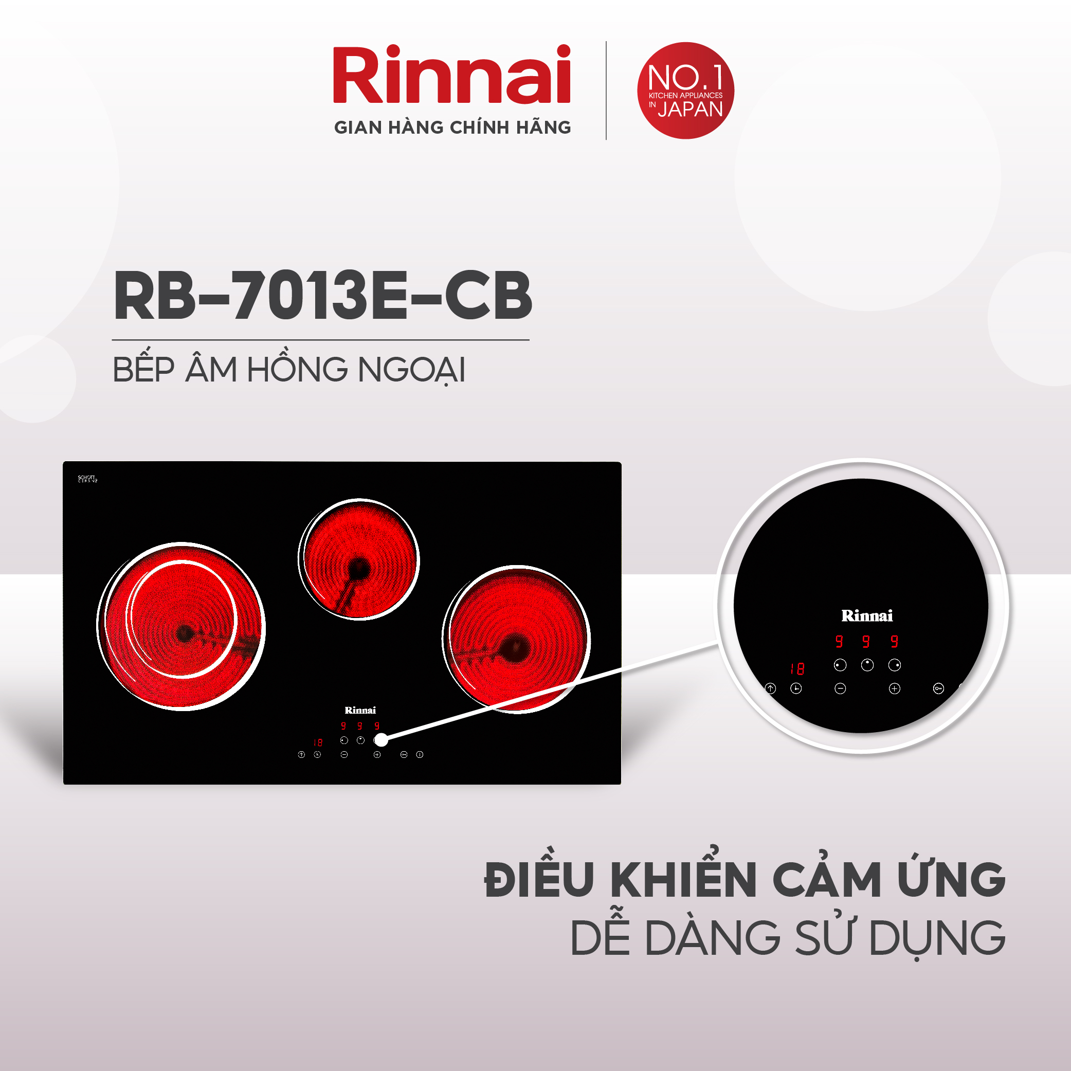 Bếp hồng ngoại Rinnai RB-7013E-CB mặt kính Schott 5200W - Hàng chính hãng.