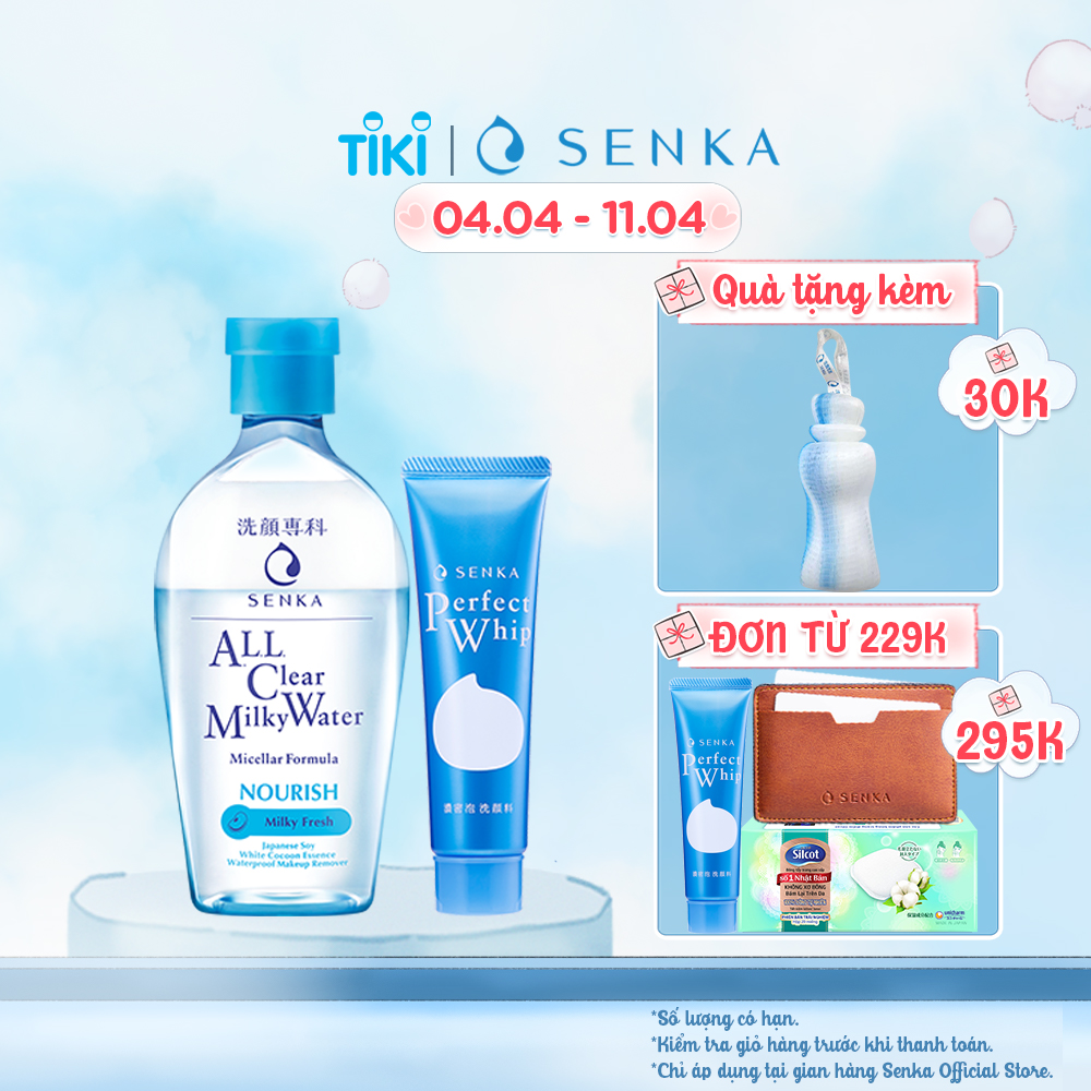 Nước sữa tẩy trang 2 lớp Senka Milky 230ml tặng Sữa rửa mặt Senka Perfect Whip 50g