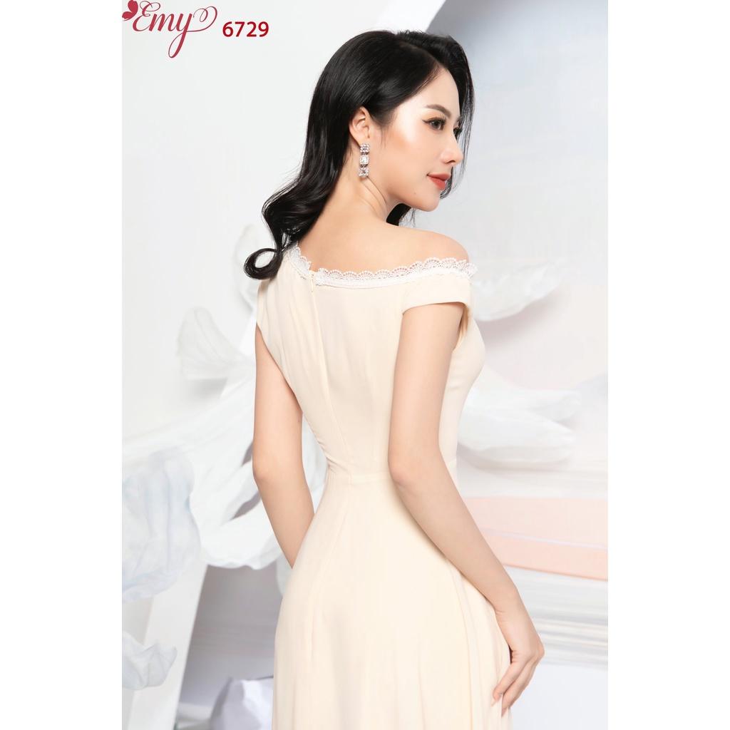 Đầm EMY EM6729 Maxi Xoè Nền Kem