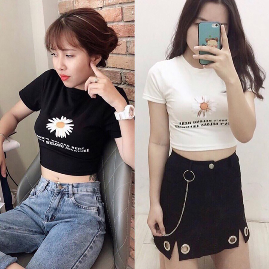 Áo croptop họa tiết hoa cúc